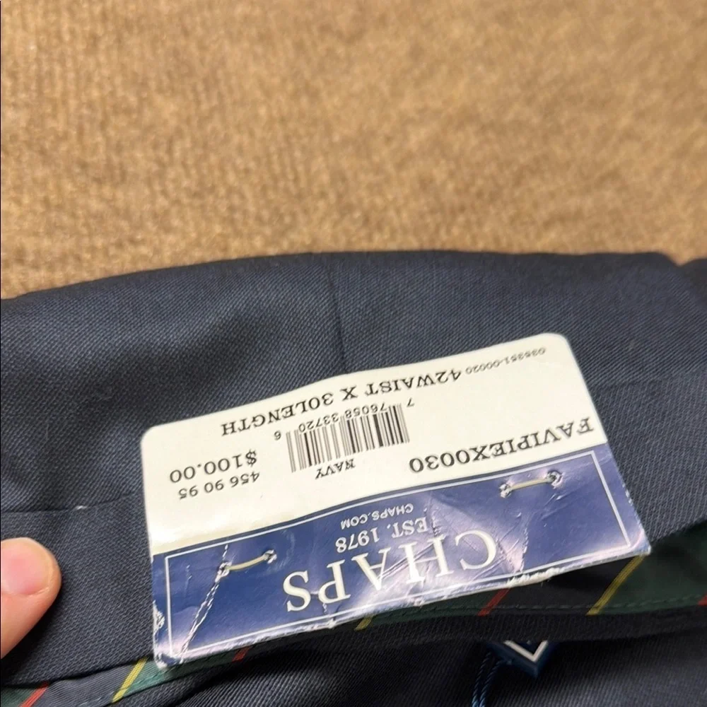 Chaps Men's Navy Blue Dress Pants 42x30 100% Wool Classic Fit Formal Slacks NWT